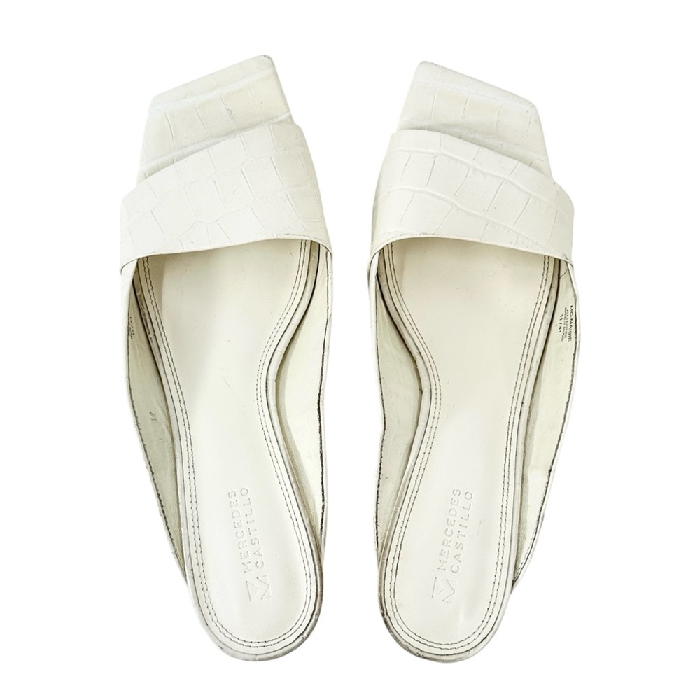Mercedes Castillo Maisie White Square Toe Croc Embossed Leather Mules Sandals